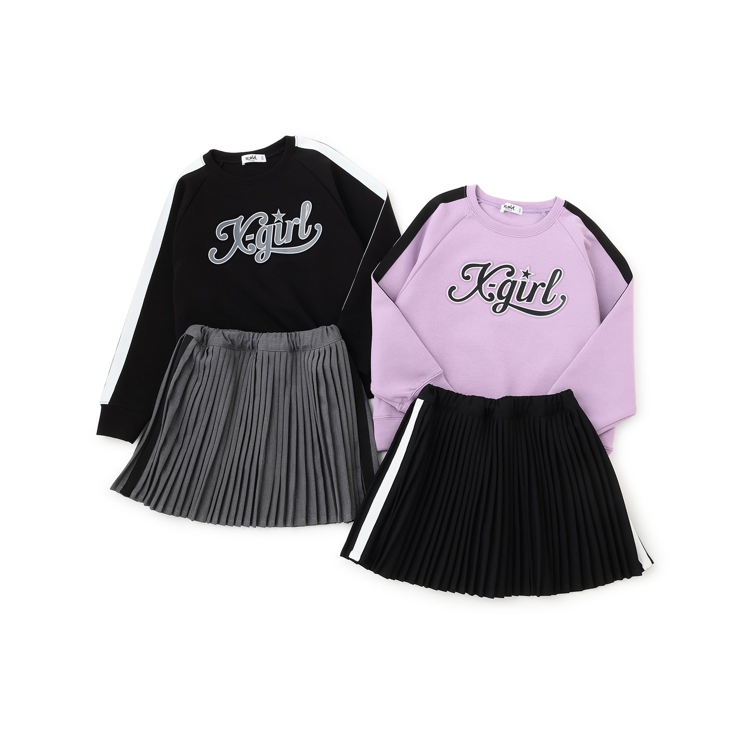 エンボスロゴプルオーバー+サイドラインプリーツスカートセット