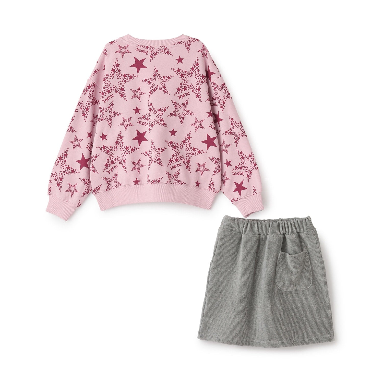 星総柄トレーナー+コーデュロイ調スカートセット