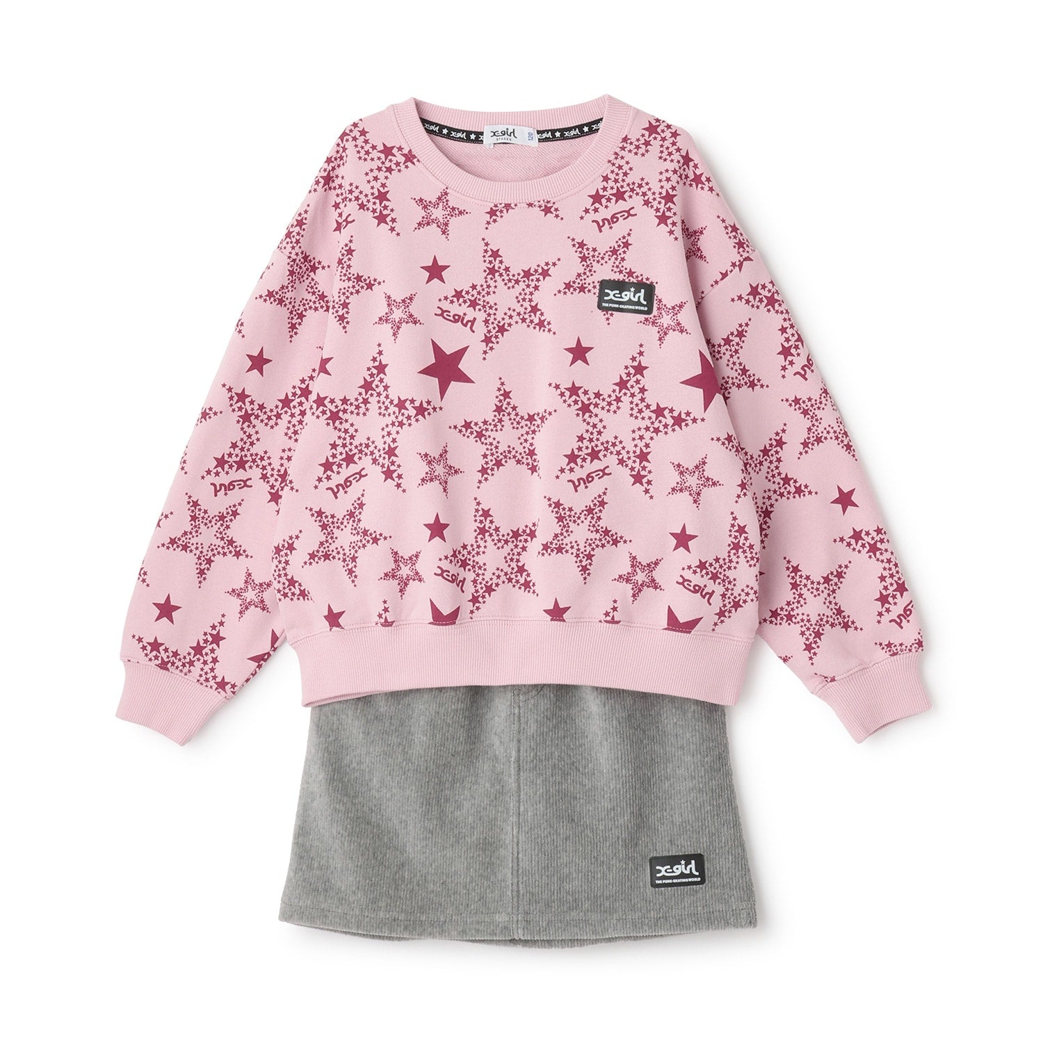 星総柄トレーナー+コーデュロイ調スカートセット