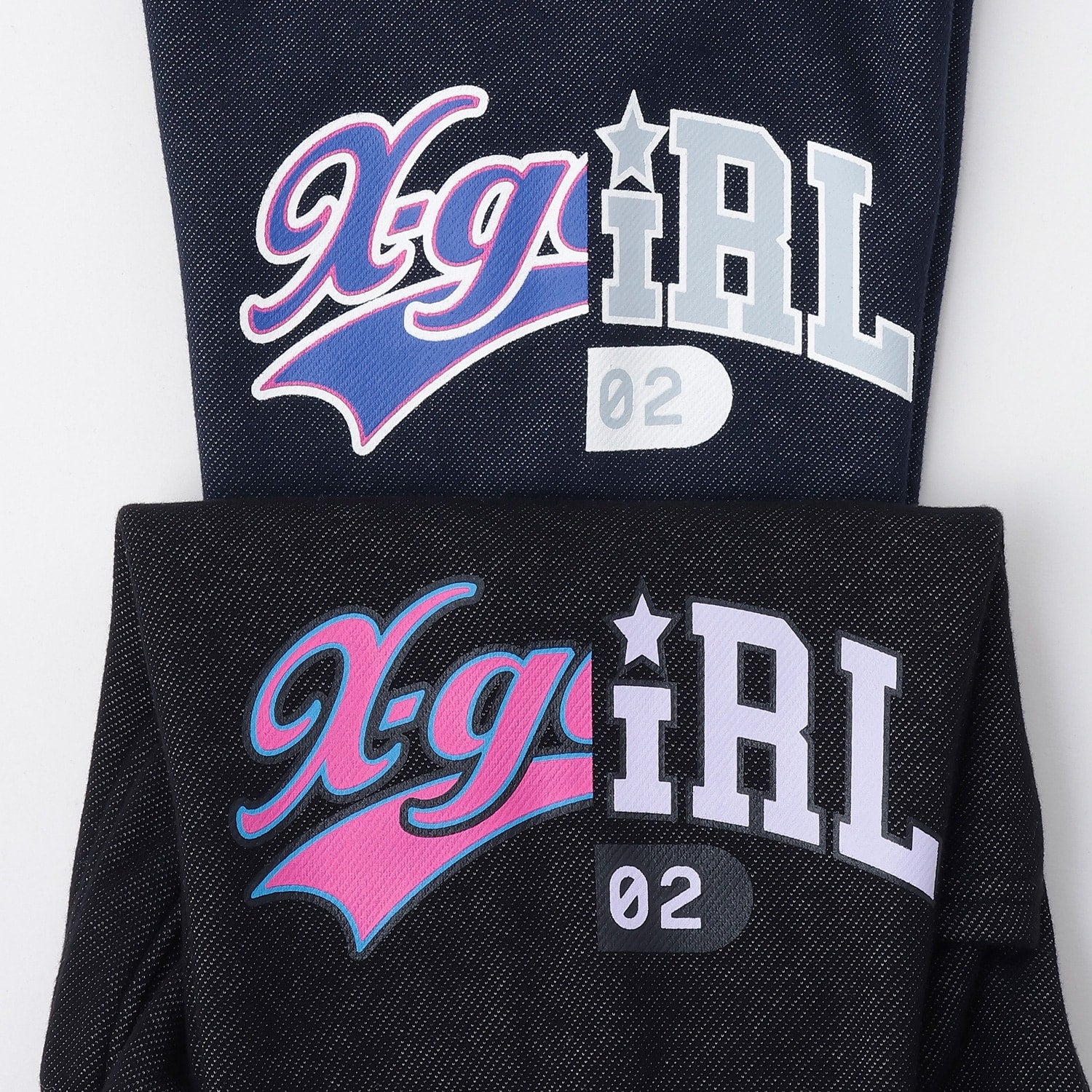 ロゴ裏起毛パーカー+裏起毛カットデニムパンツセット