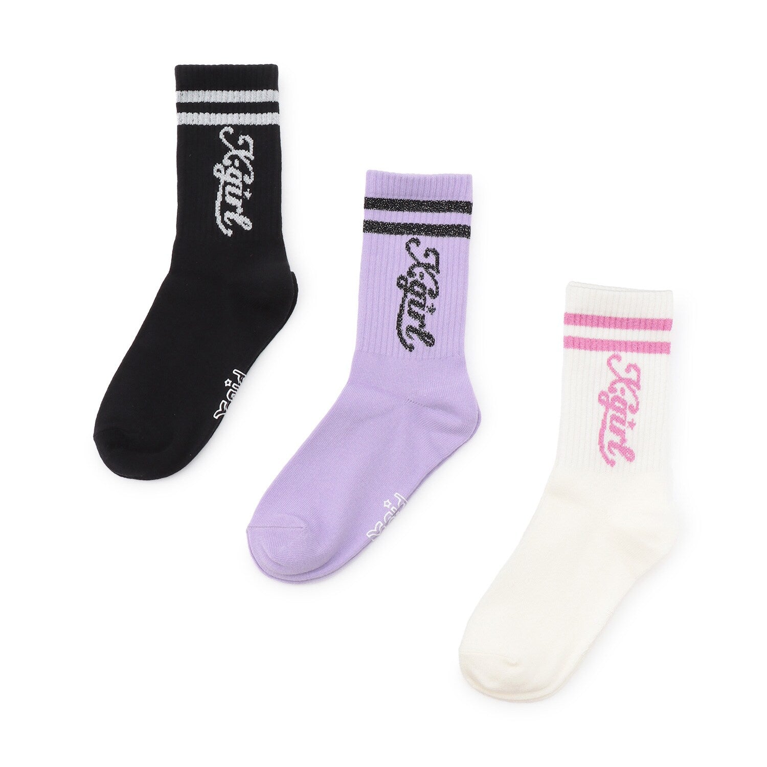 ラメラインロゴリブクルーソックス