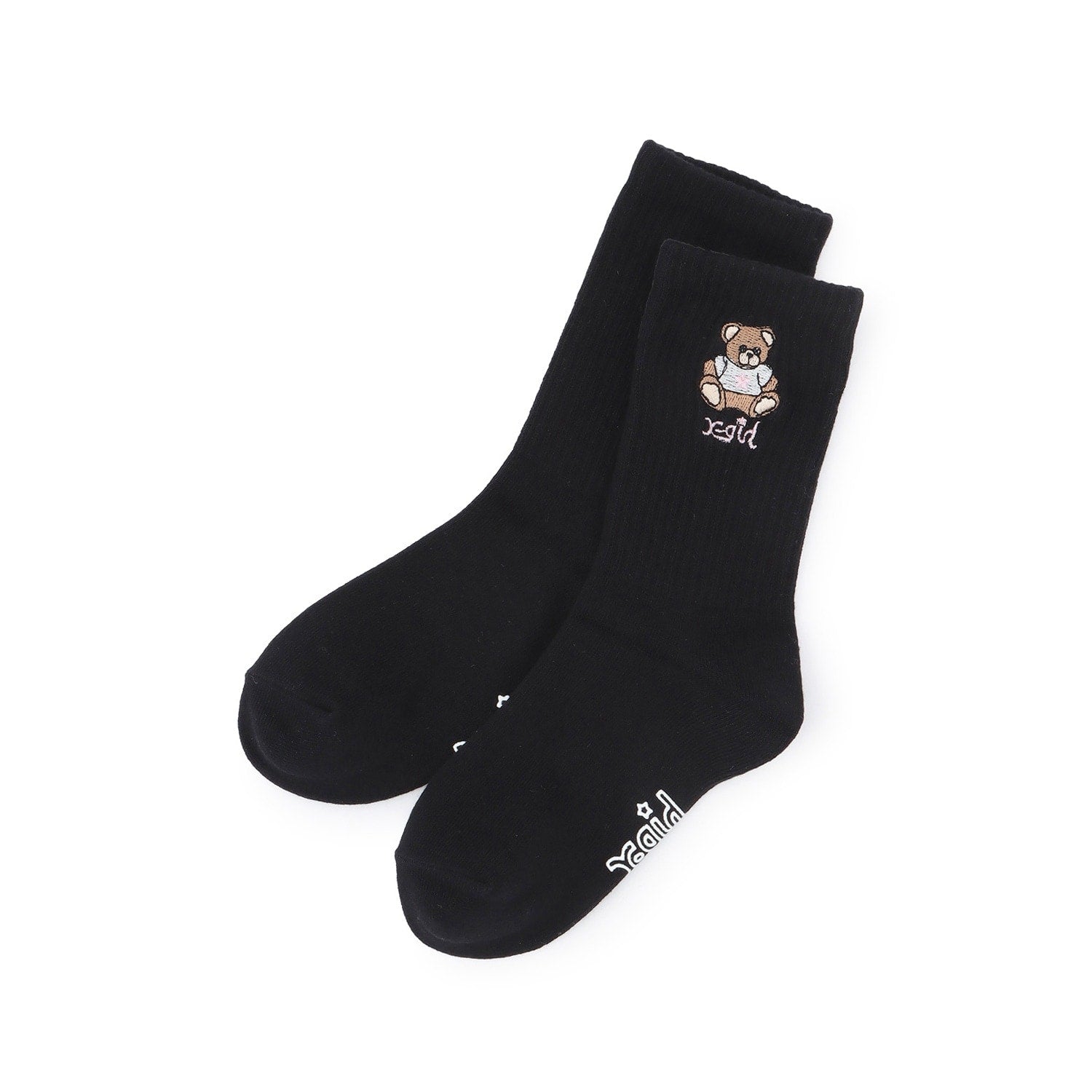 ベア刺しゅうリブクルーソックス