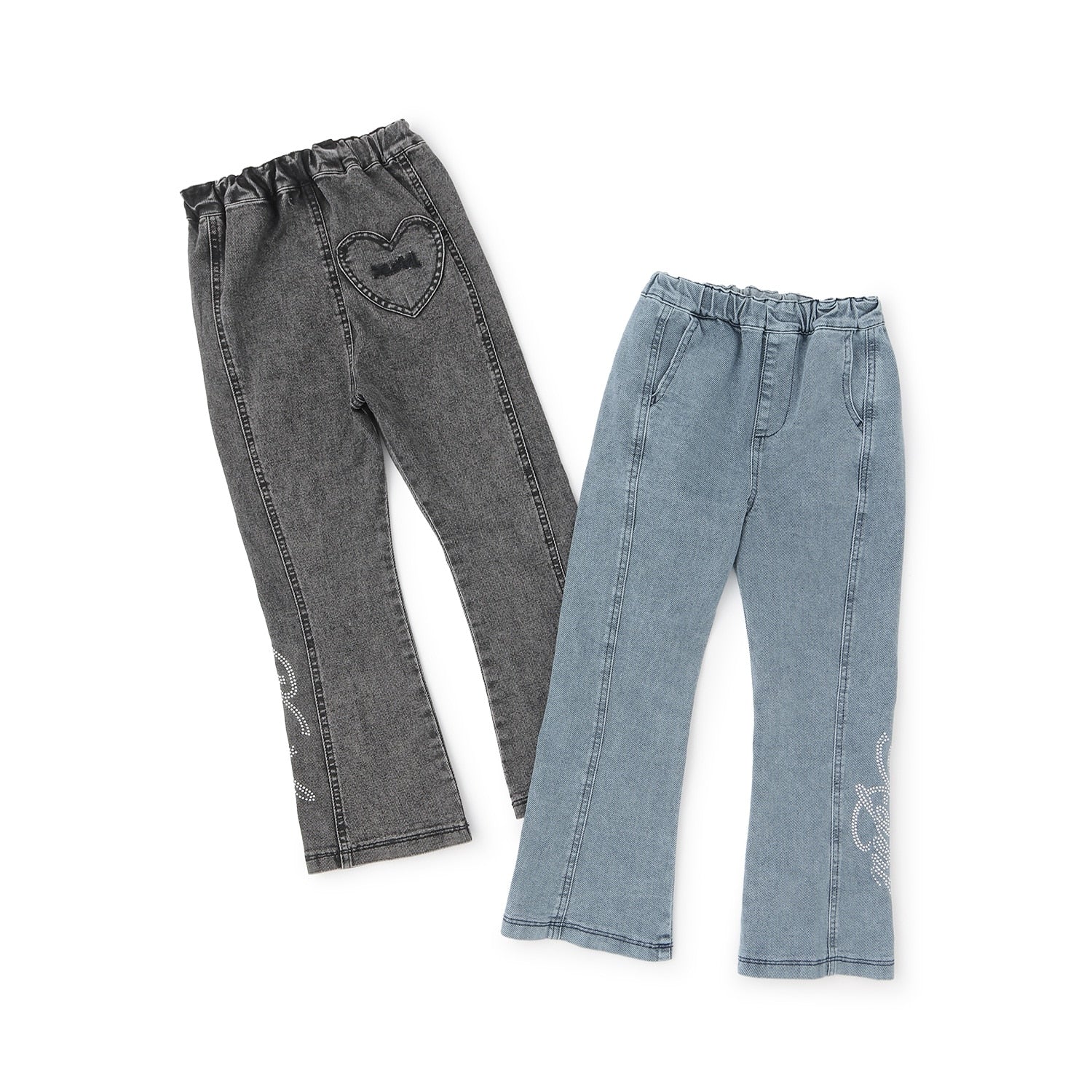 ラインストーンロゴ フレアデニムパンツ