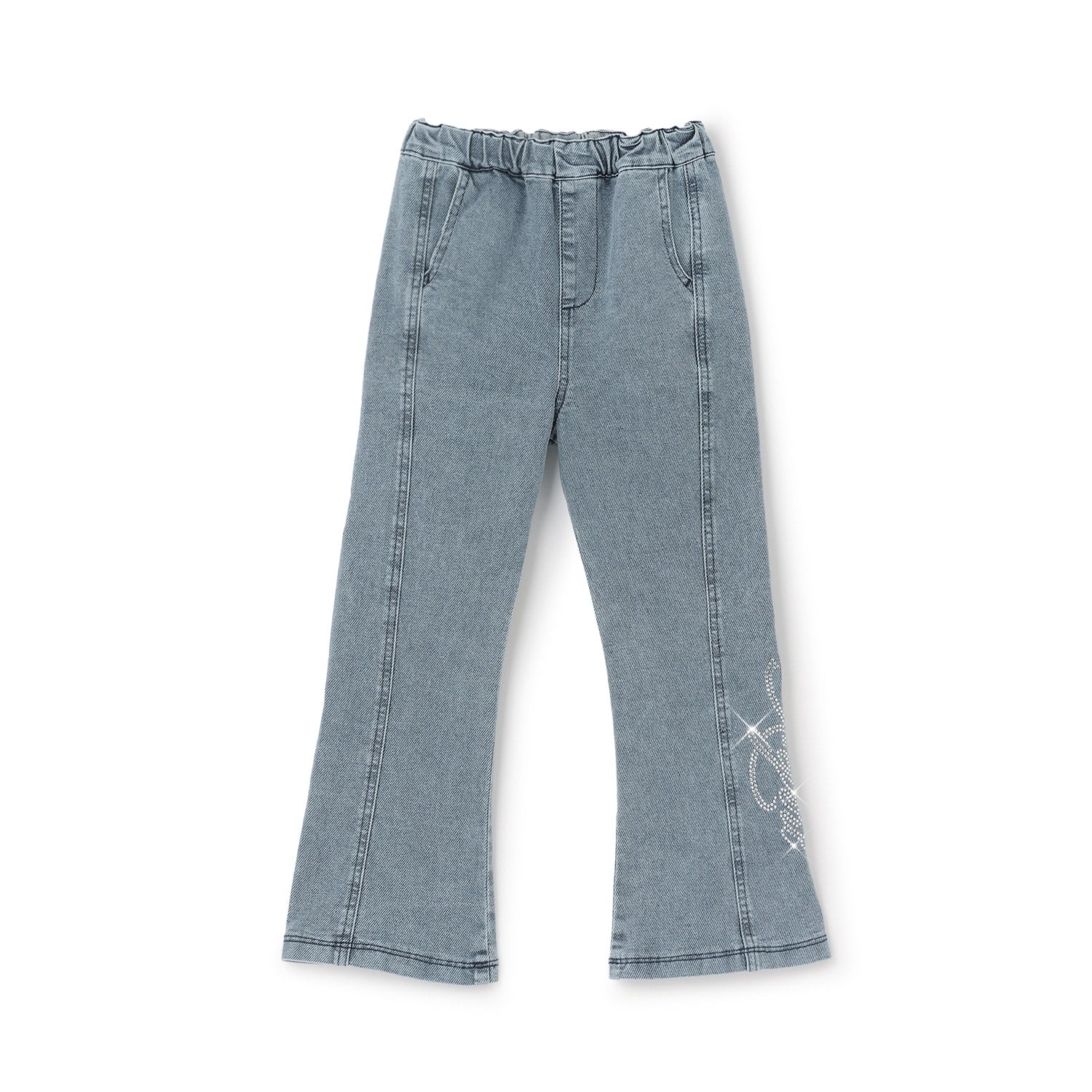 ラインストーンロゴ フレアデニムパンツ