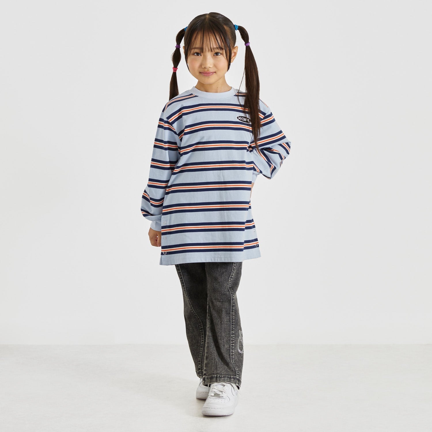 ラインストーンロゴ フレアデニムパンツ