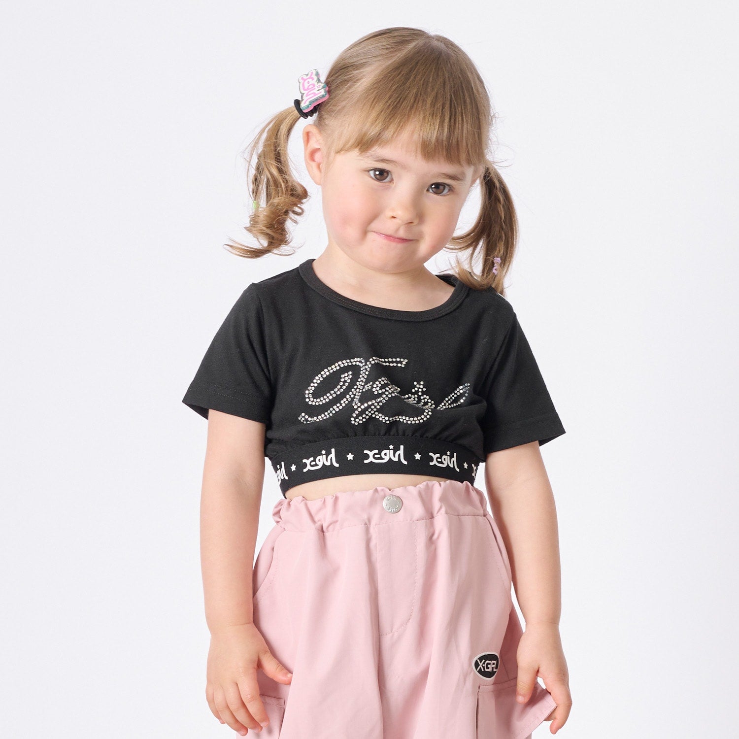 ラインストーンロゴ ショート丈半袖Tシャツ