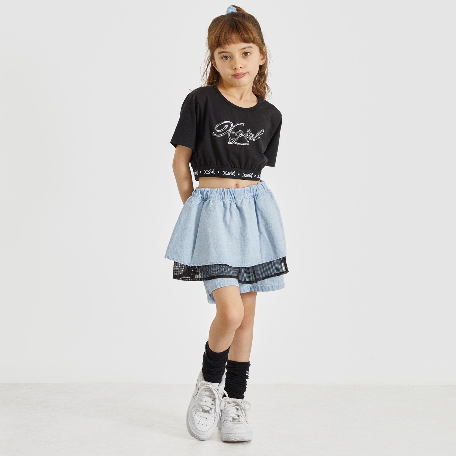 ラインストーンロゴ ショート丈半袖Tシャツ