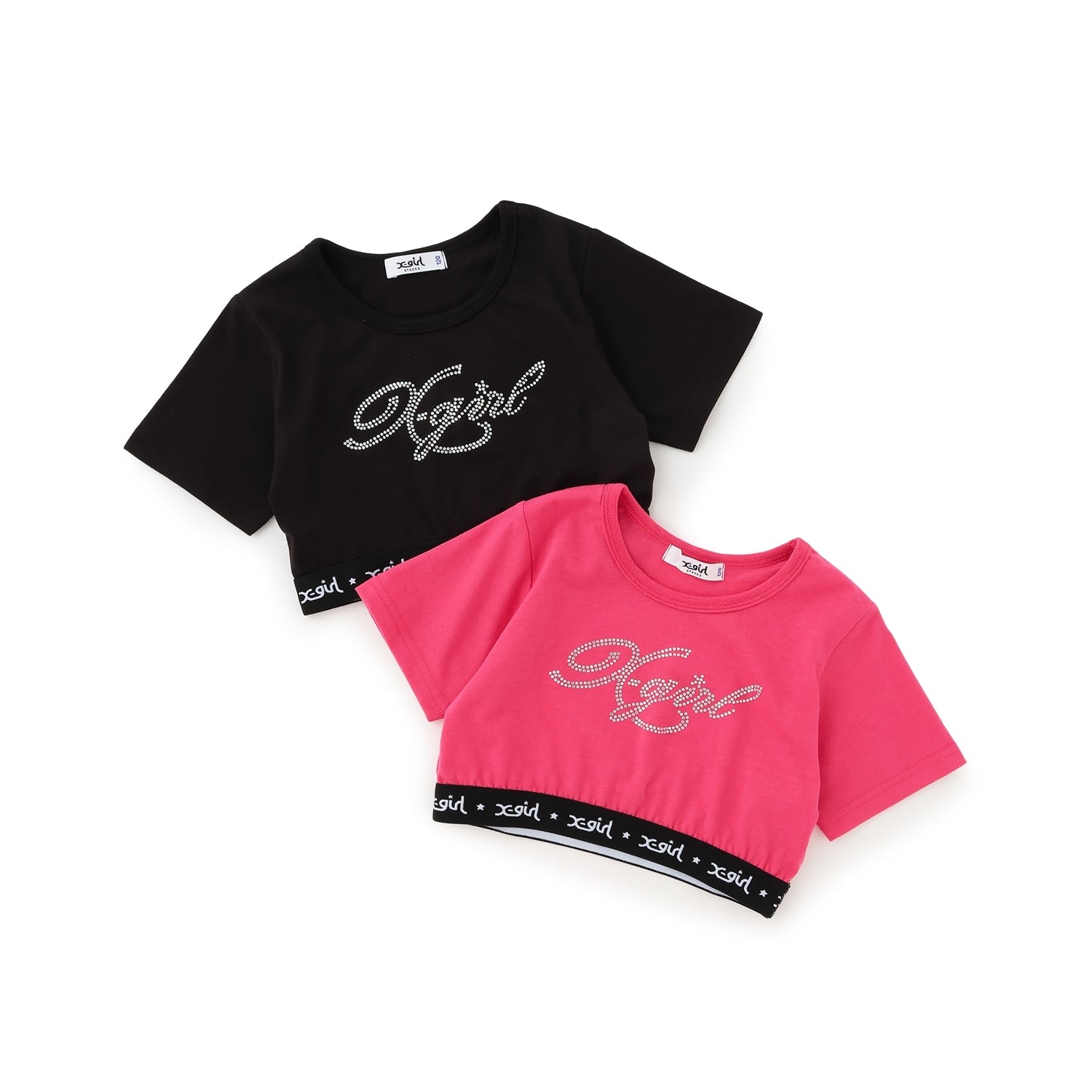 ラインストーンロゴ ショート丈半袖Tシャツ