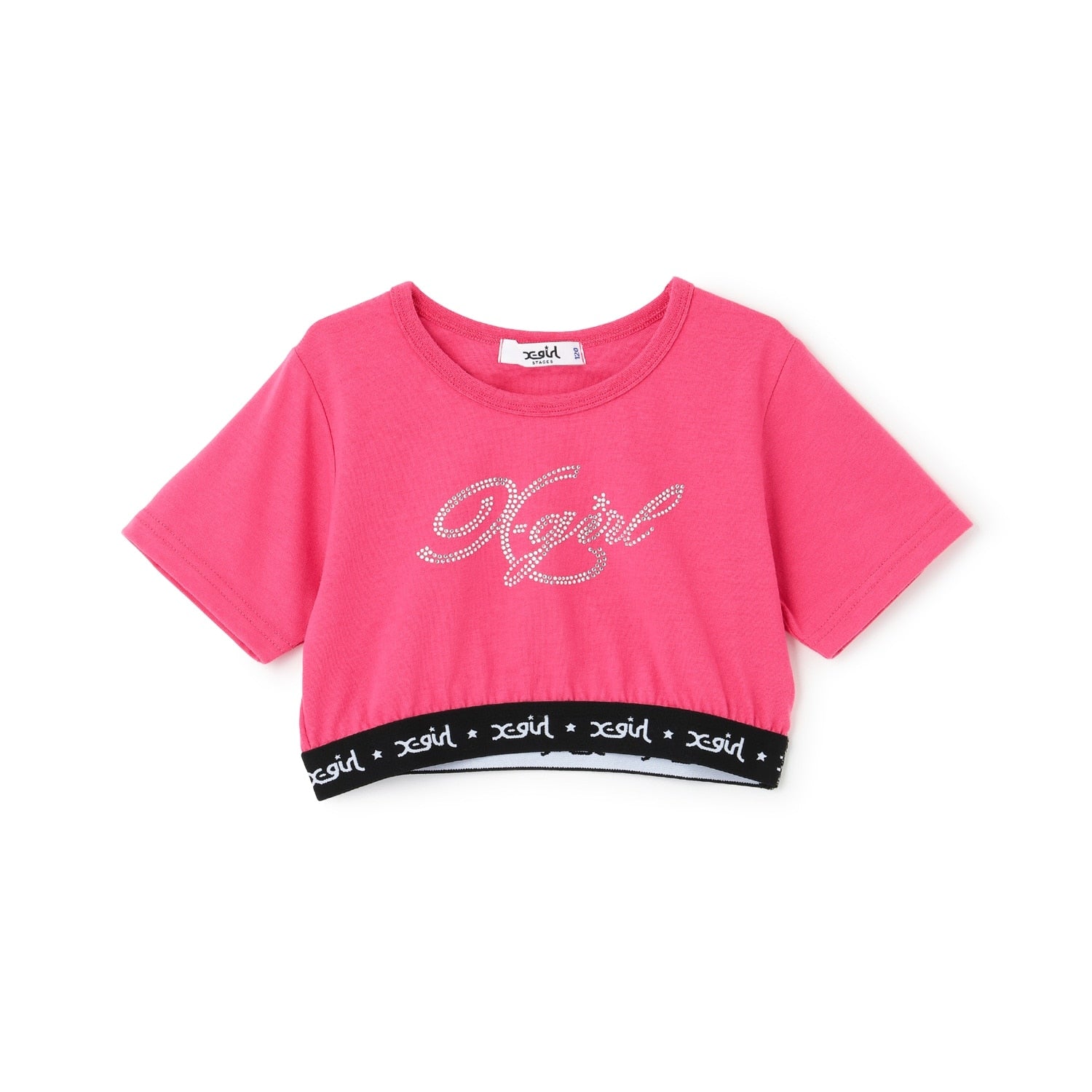 ラインストーンロゴ ショート丈半袖Tシャツ