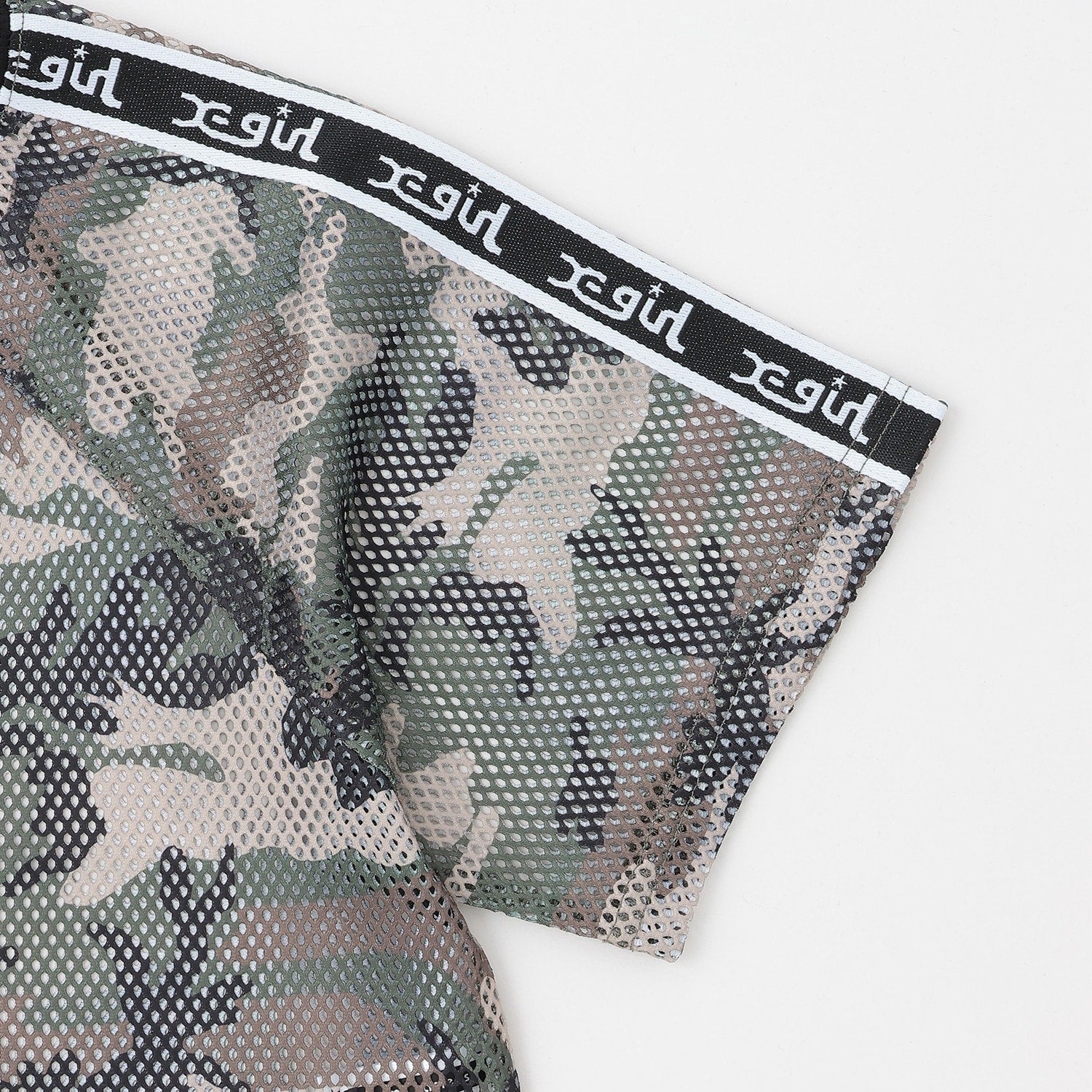 メッシュショートトップス+ロゴキャミソールセット