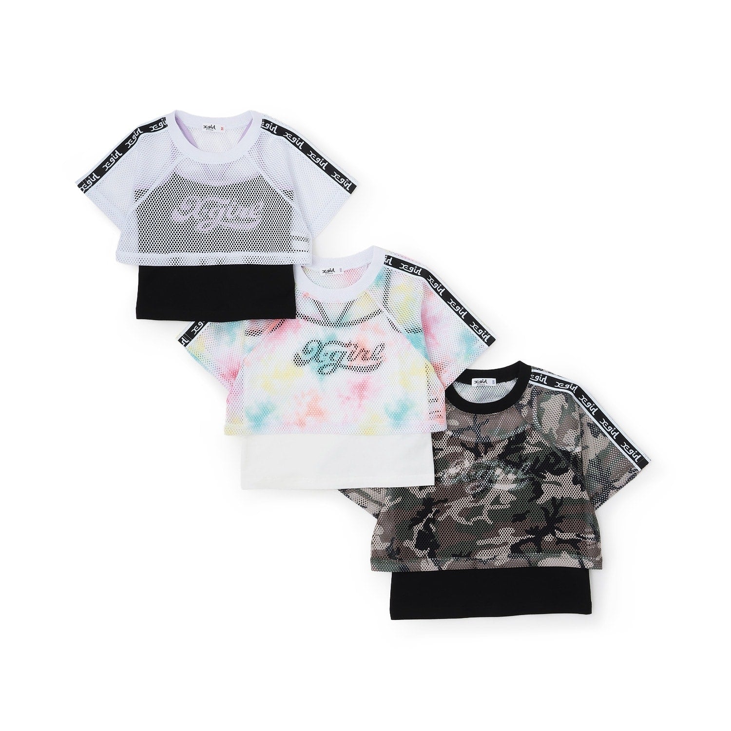 メッシュショートトップス+ロゴキャミソールセット