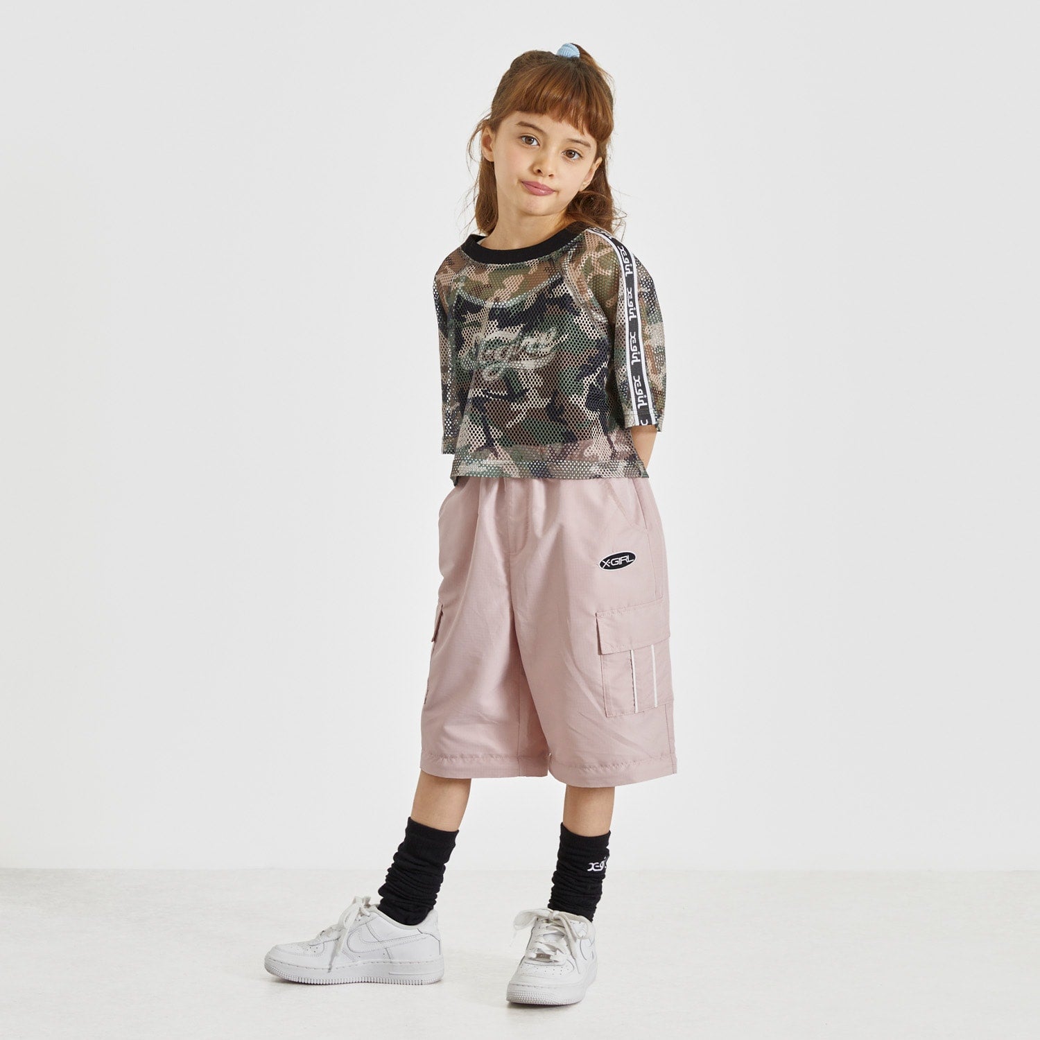 メッシュショートトップス+ロゴキャミソールセット