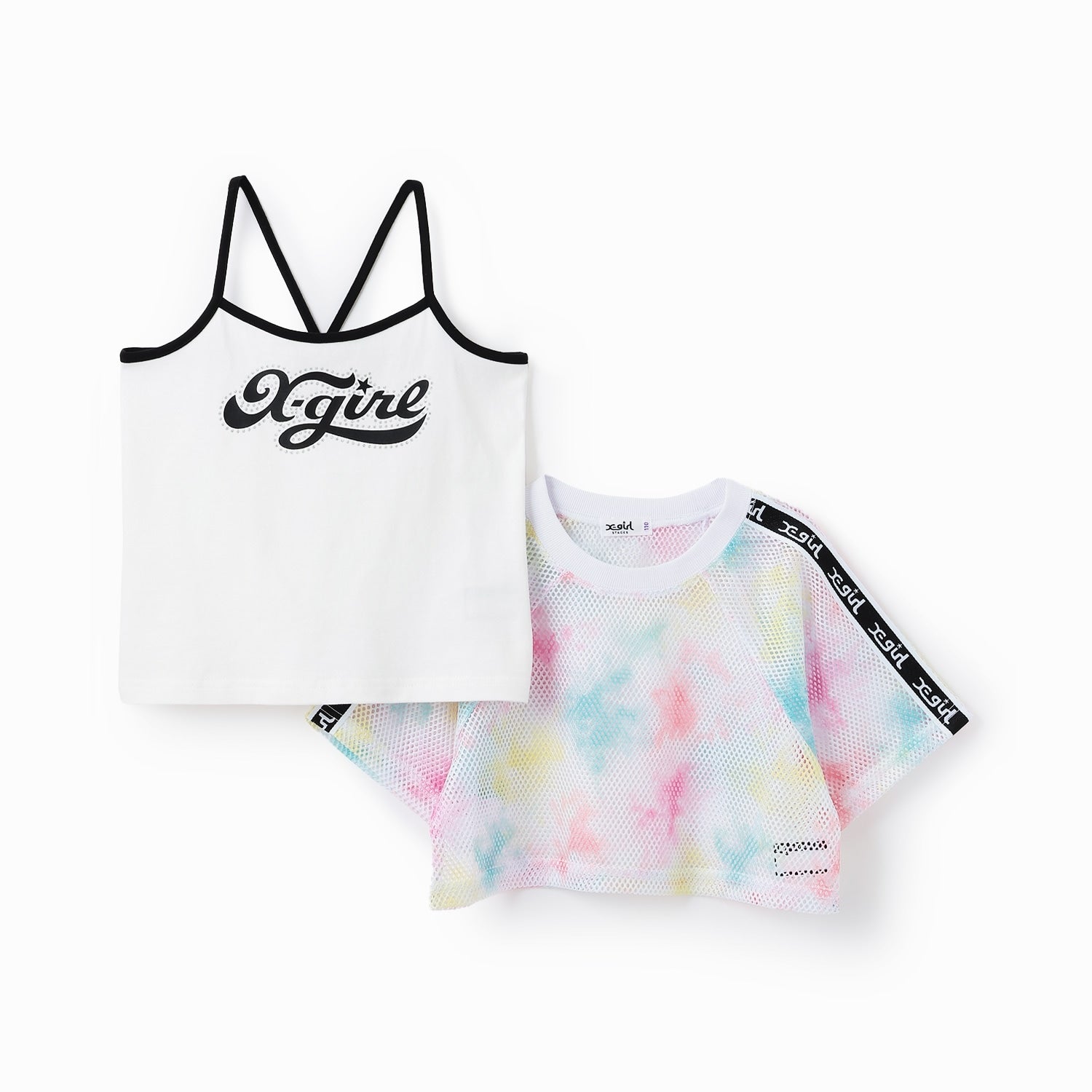 メッシュショートトップス+ロゴキャミソールセット