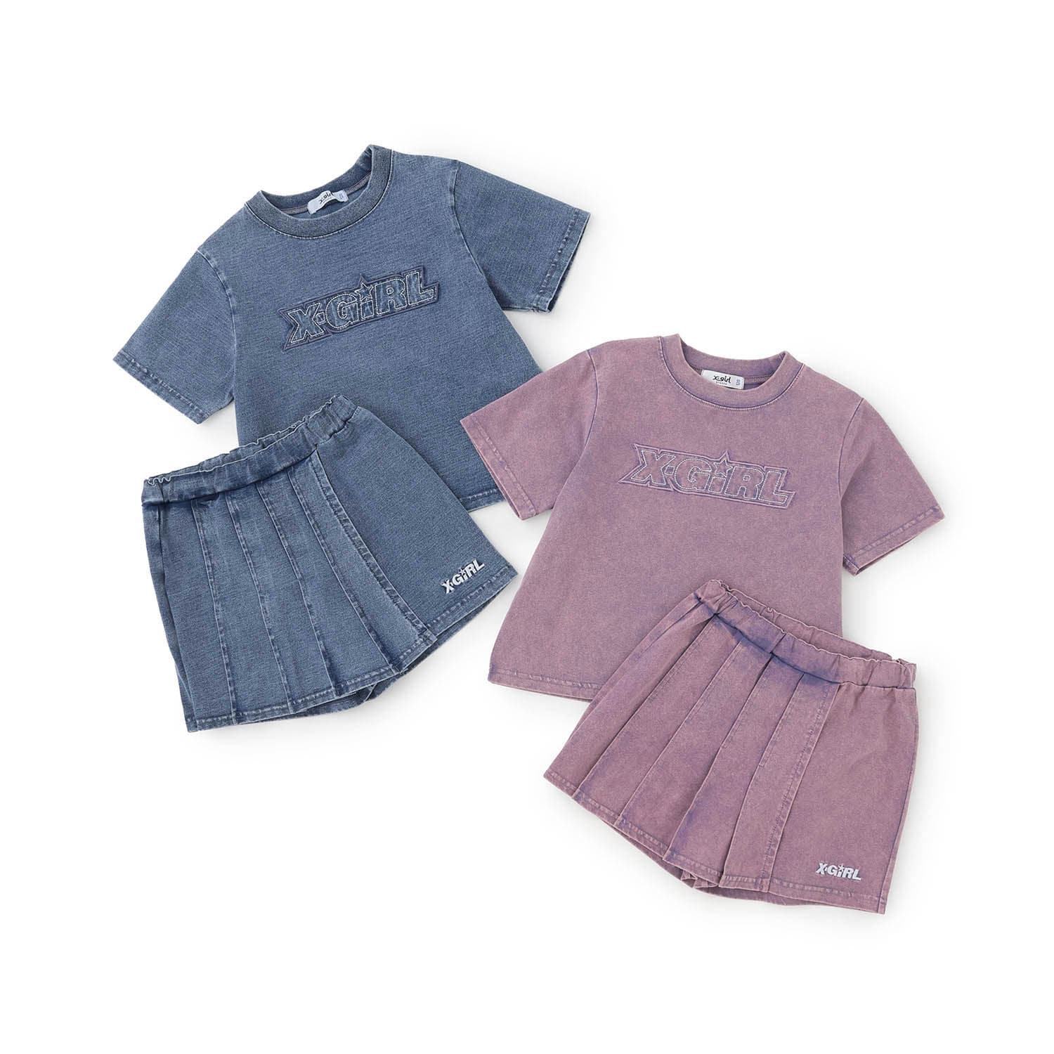 ピグメント加工Tシャツ+プリーツスカートセット