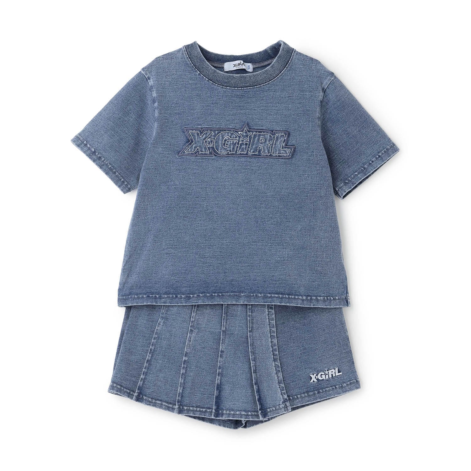 ピグメント加工Tシャツ+プリーツスカートセット