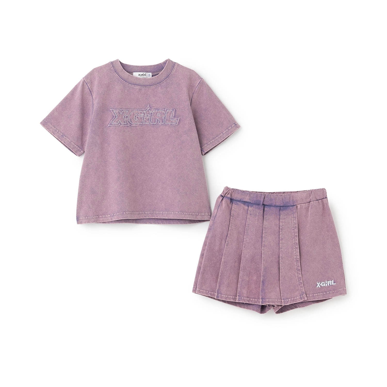 ピグメント加工Tシャツ+プリーツスカートセット
