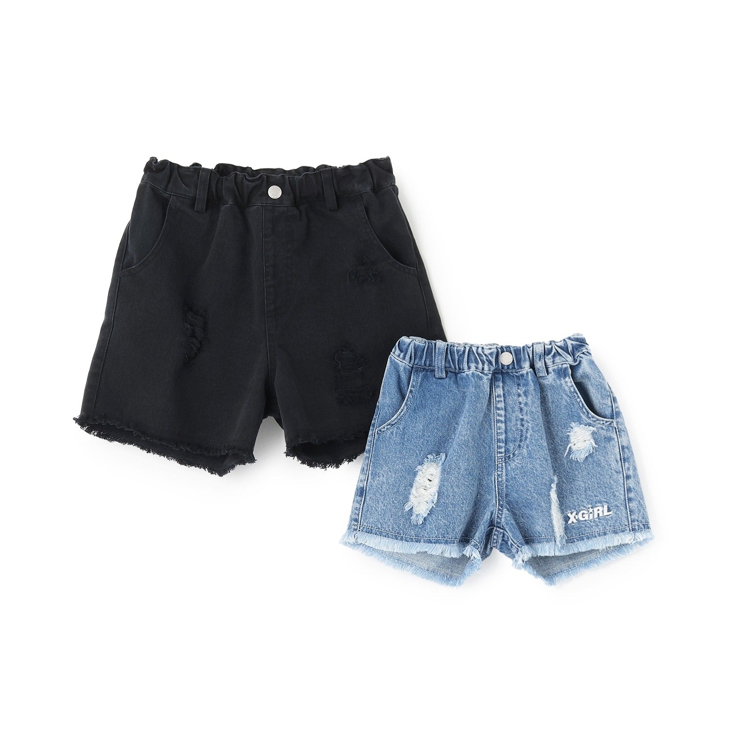 豹柄レイヤードクラッシュ加工デニムショートパンツ