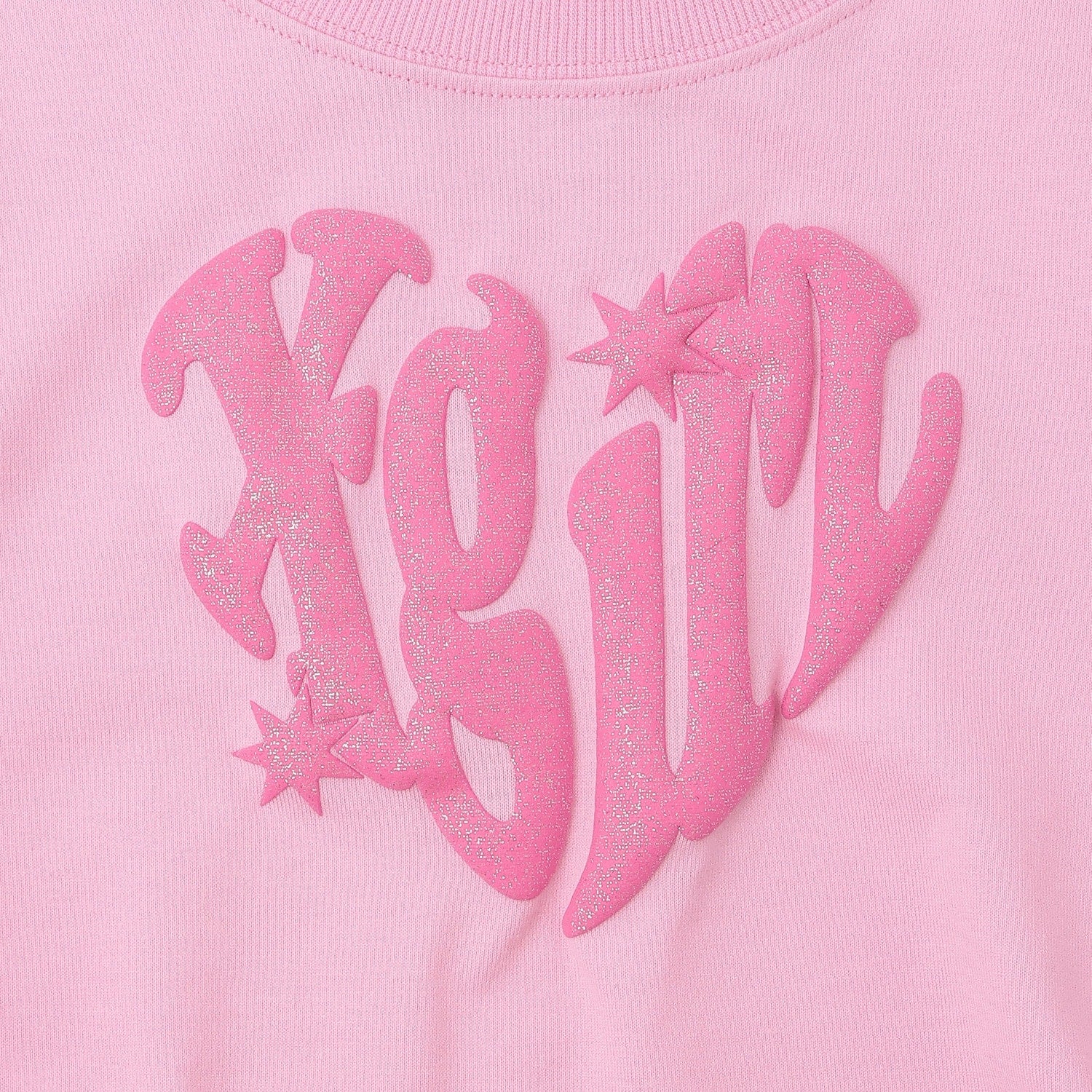 【接触冷感】発泡ハートロゴプリント シャーリング半袖Tシャツ