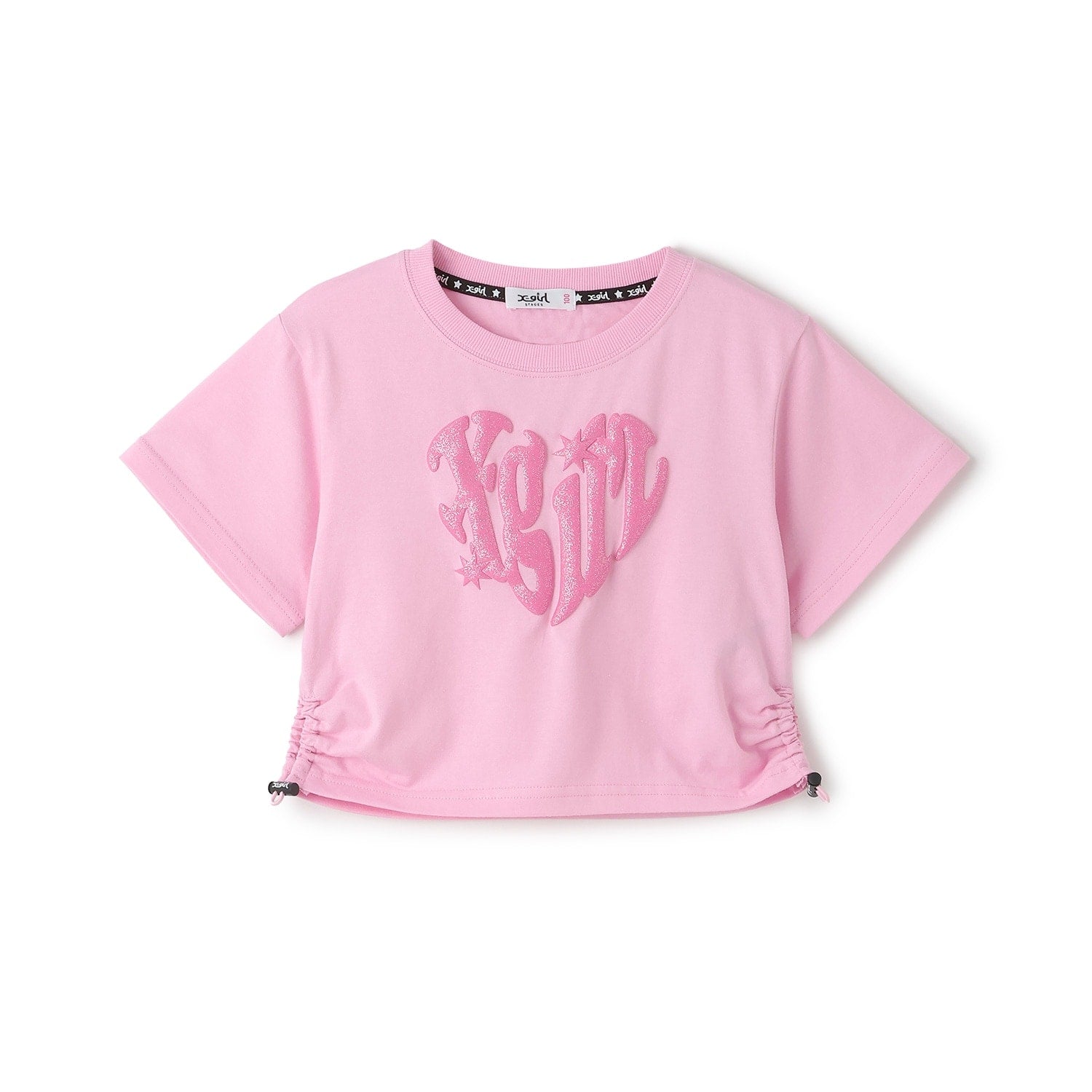 【接触冷感】発泡ハートロゴプリント シャーリング半袖Tシャツ