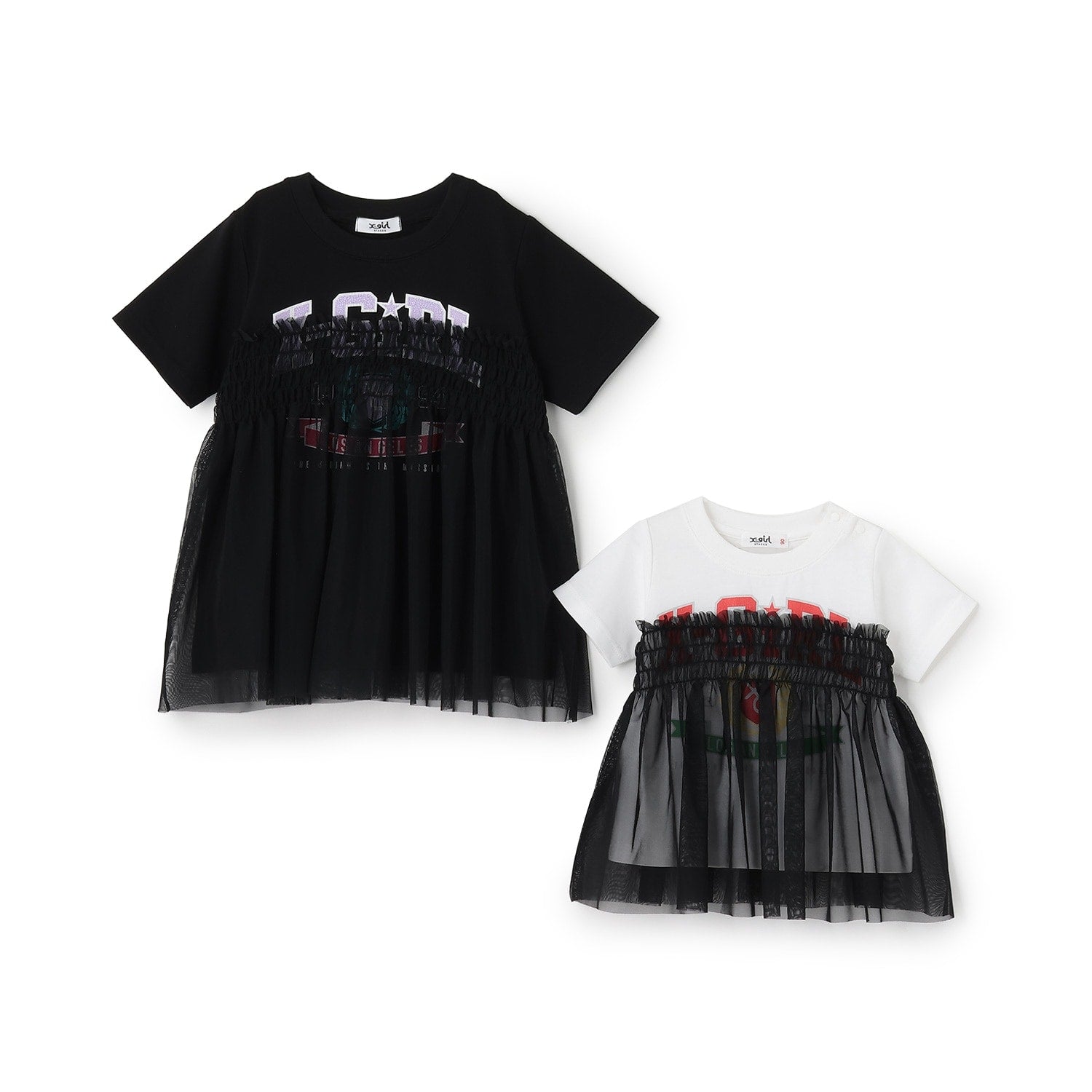 エンブレムロゴ チュールドッキング半袖Tシャツ