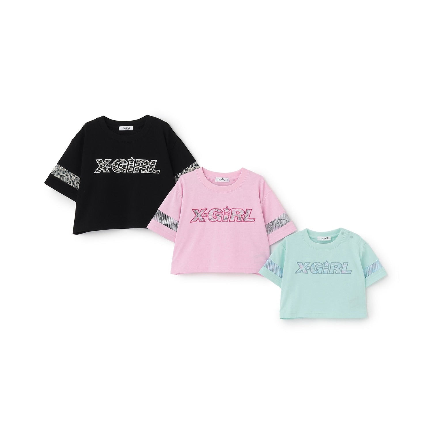 総柄メッシュプリント ショート丈半袖Tシャツ