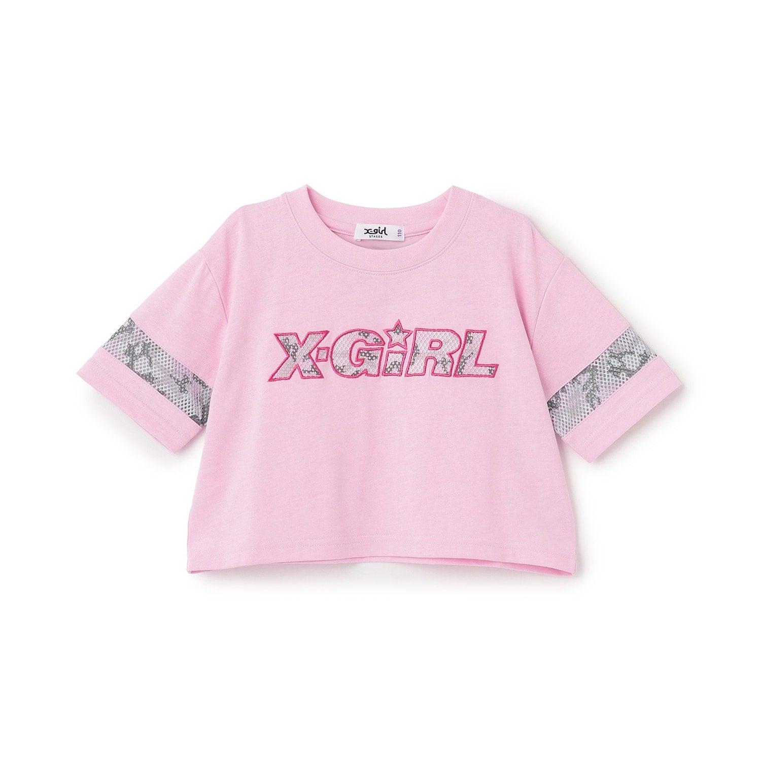 総柄メッシュプリント ショート丈半袖Tシャツ