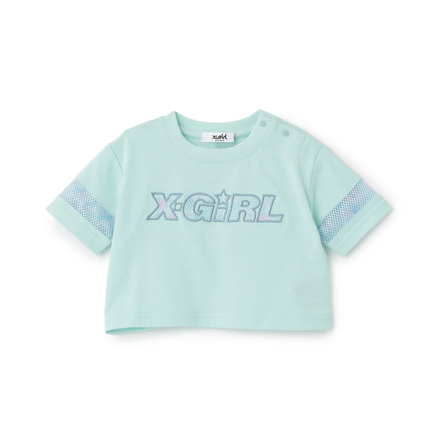総柄メッシュプリント ショート丈半袖Tシャツ