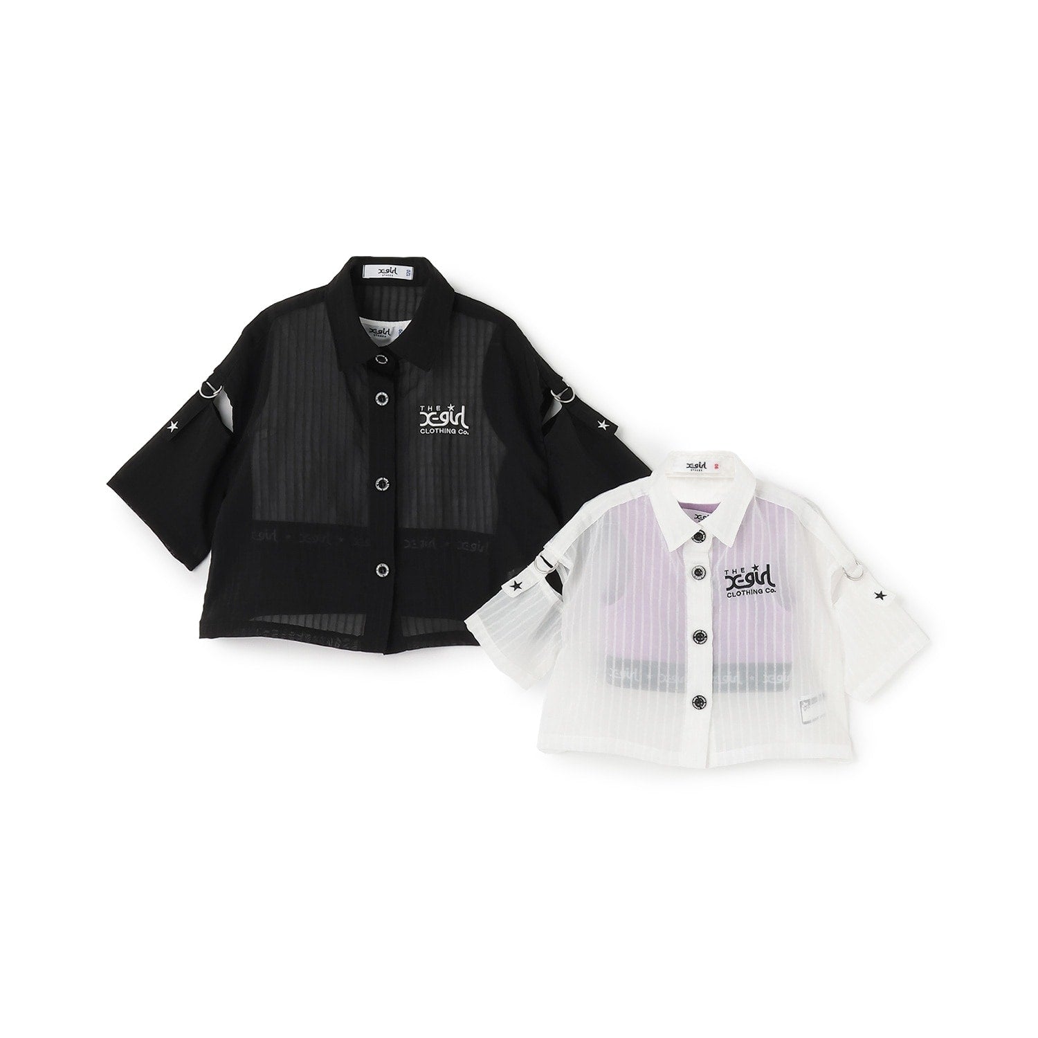 肩あきシアーシャツ+テレコショートタンク セット