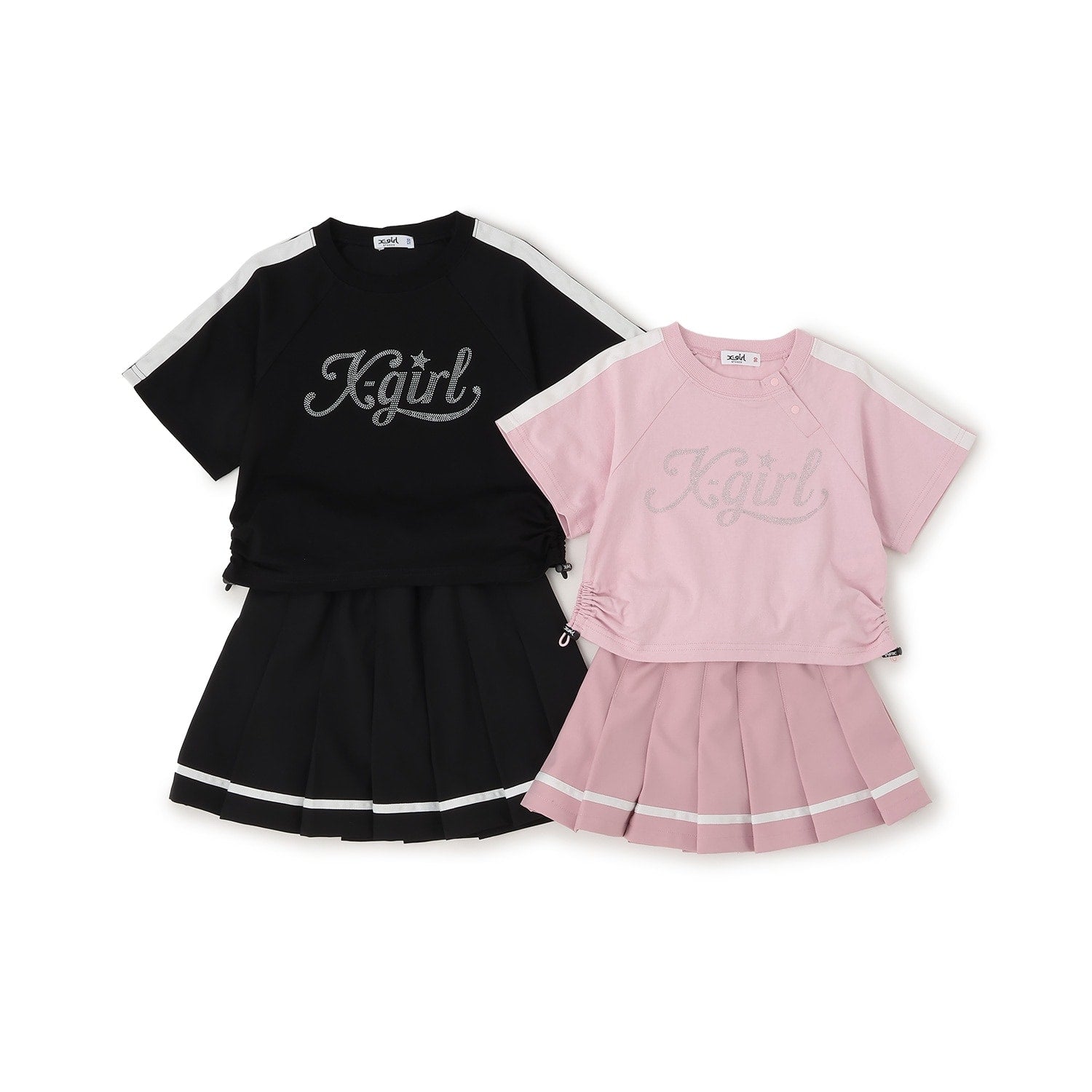 ラメロゴ半袖Tシャツ+ラインプリーツスカート セット
