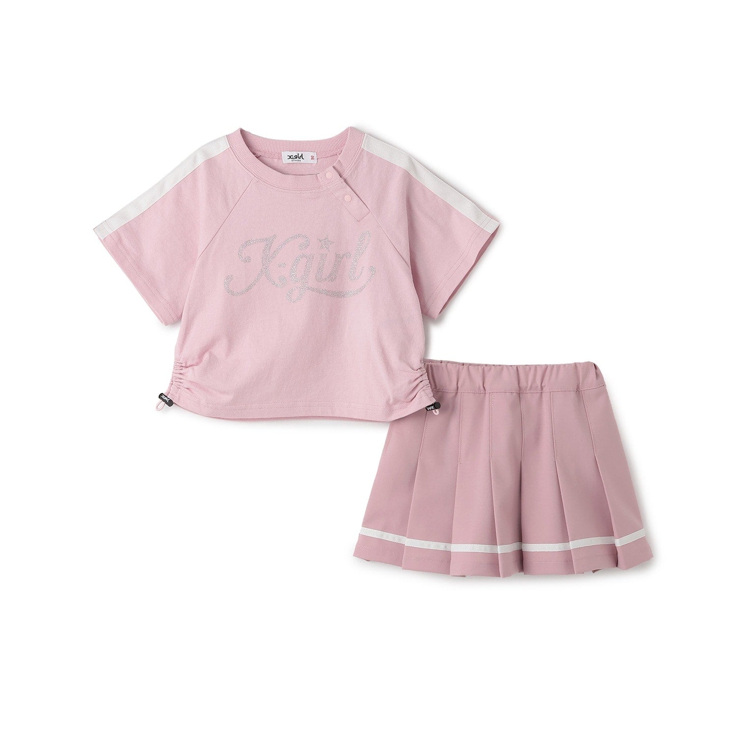 ラメロゴ半袖Tシャツ+ラインプリーツスカート セット