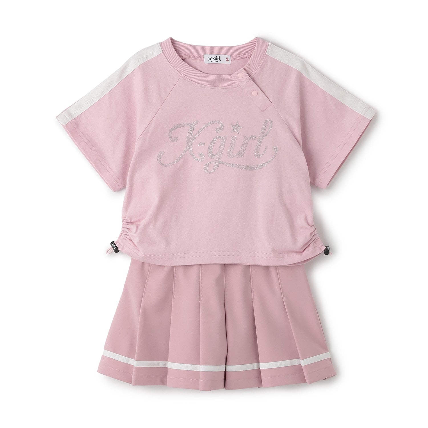 ラメロゴ半袖Tシャツ+ラインプリーツスカート セット