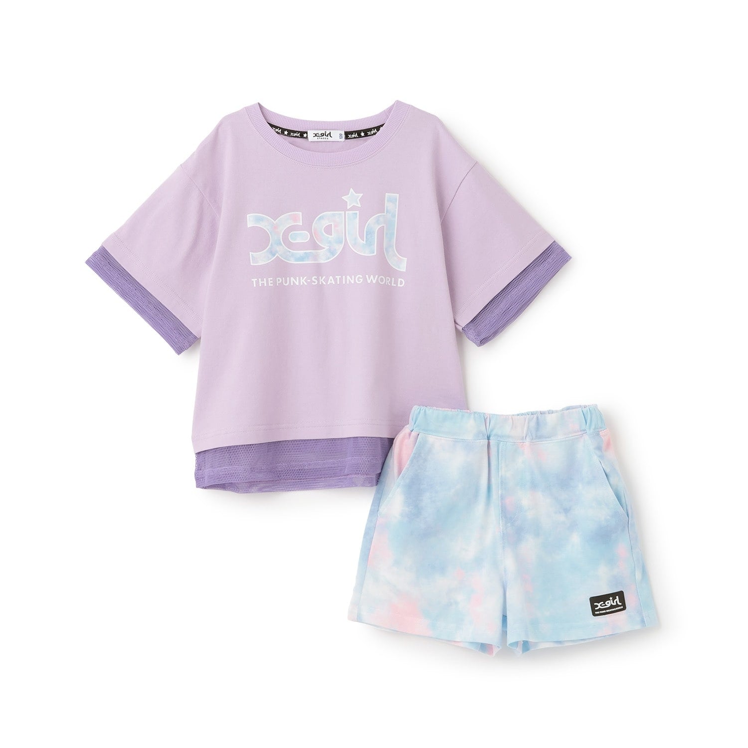 メッシュロゴ半袖Tシャツ+総柄ショートパンツ セット