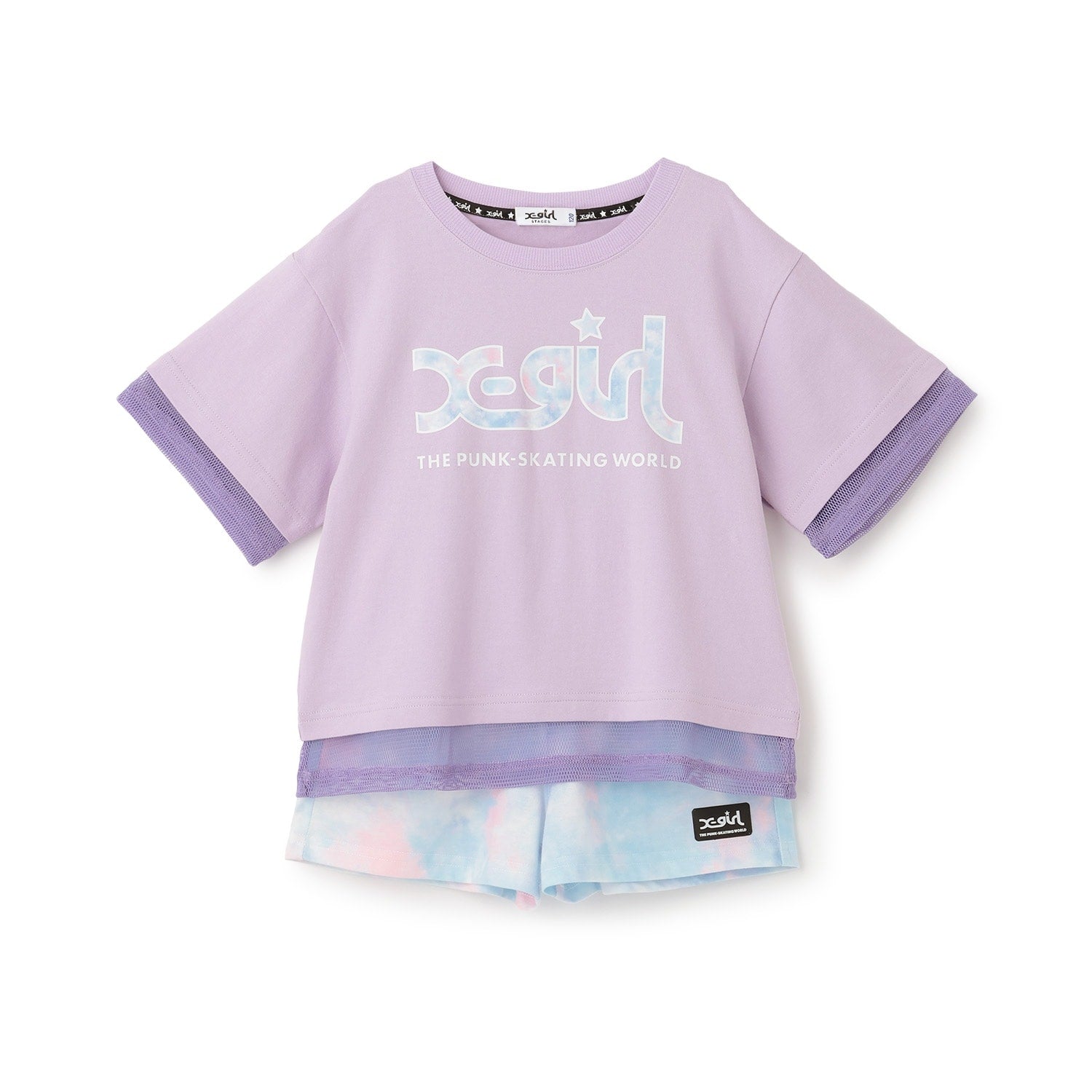 メッシュロゴ半袖Tシャツ+総柄ショートパンツ セット