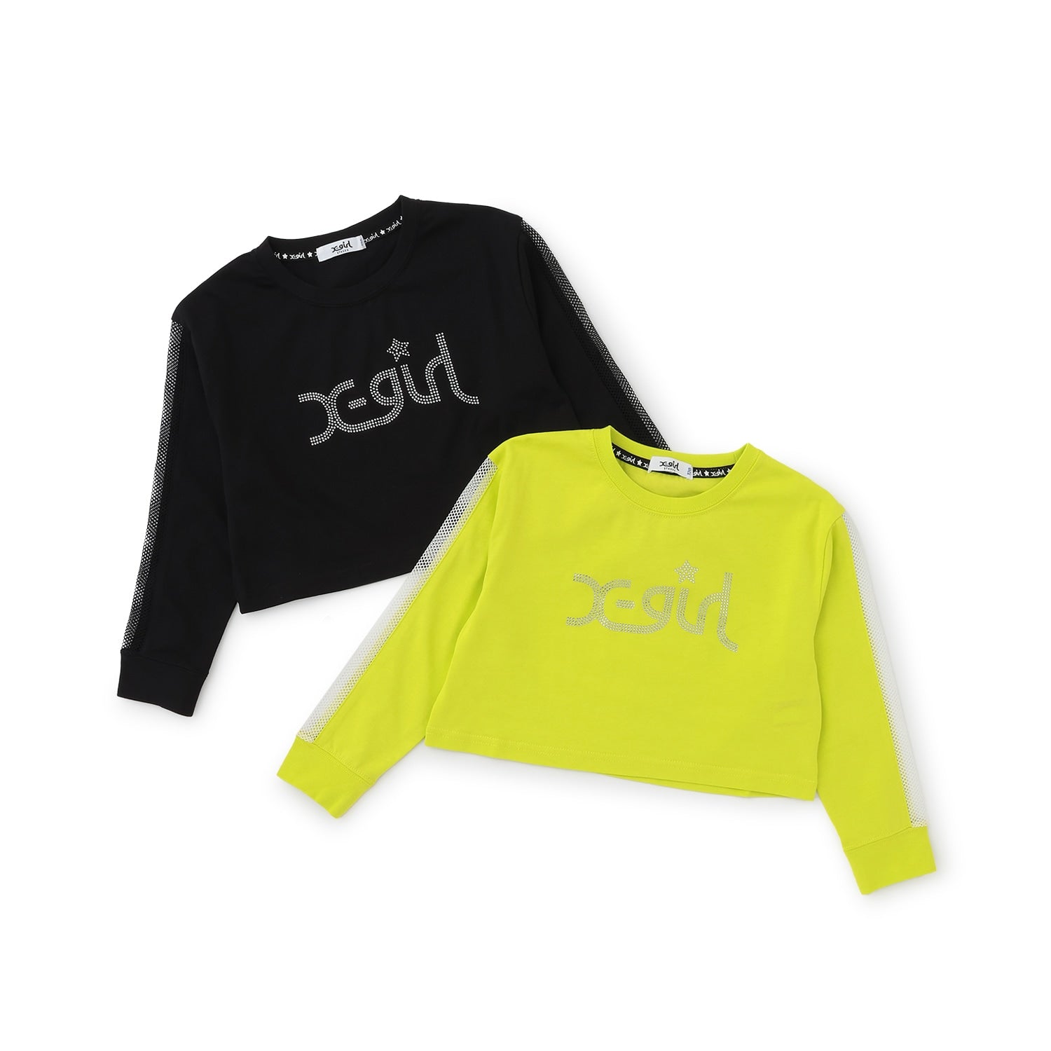 メッシュ肩ライン短丈長袖Tシャツ
