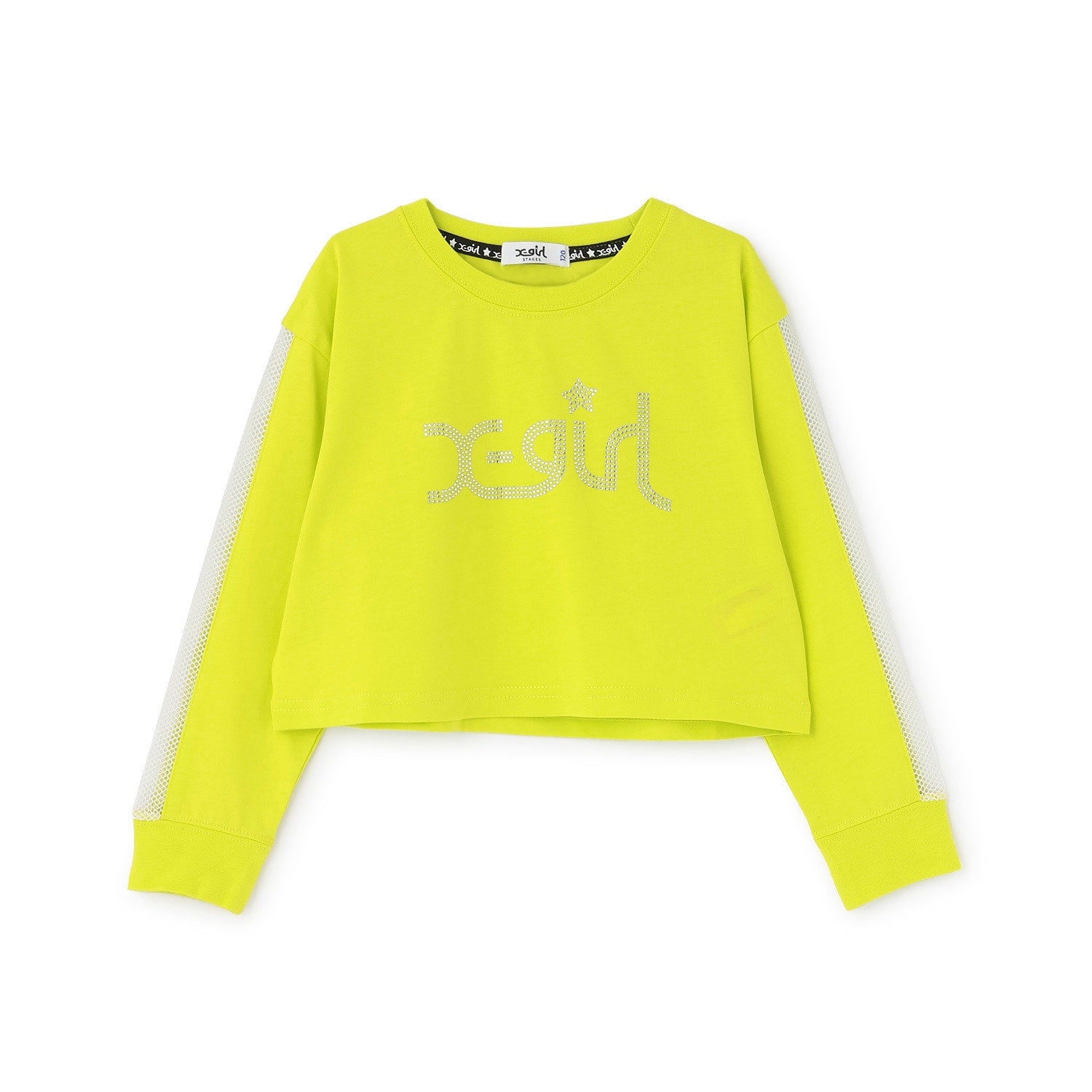 メッシュ肩ライン短丈長袖Tシャツ