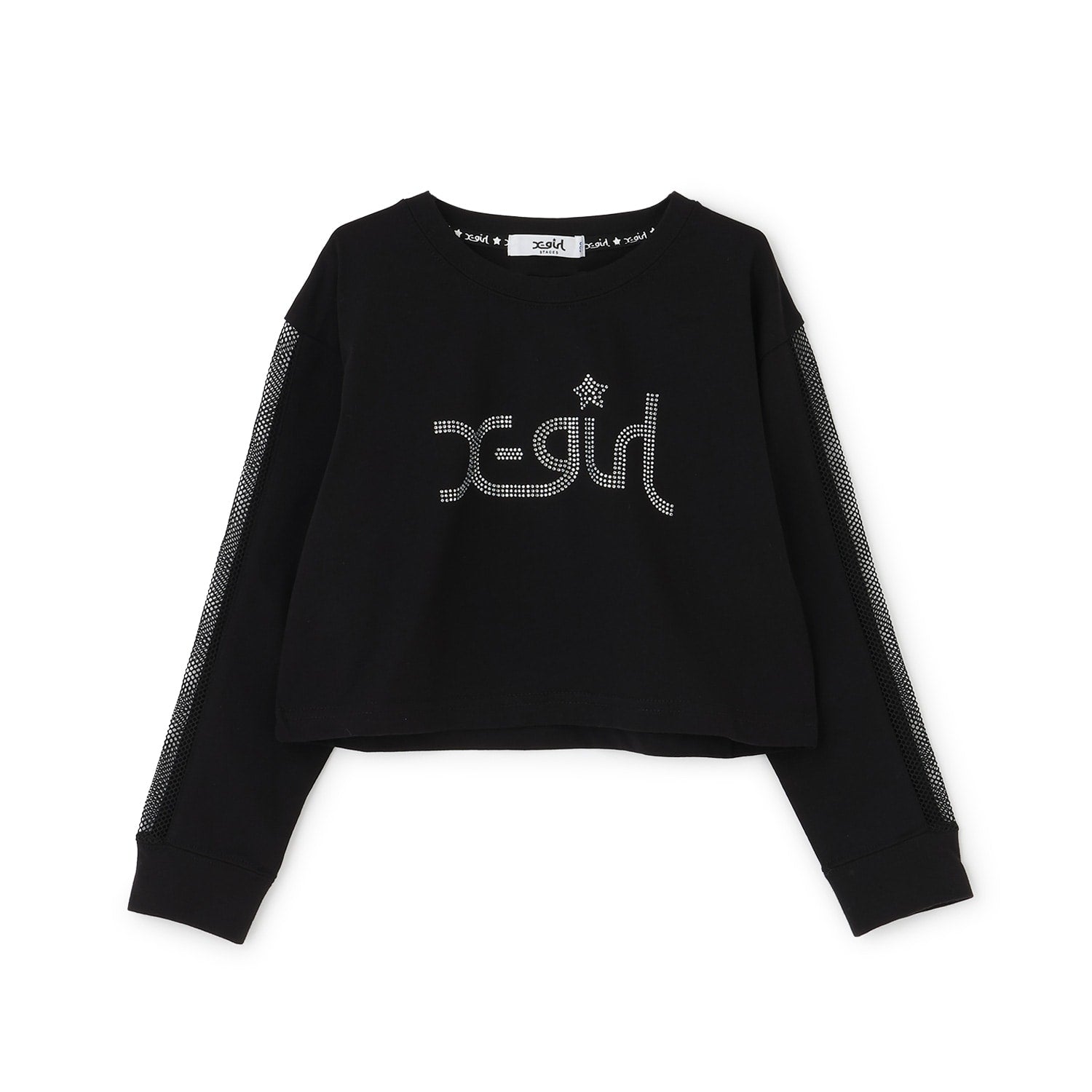 メッシュ肩ライン短丈長袖Tシャツ