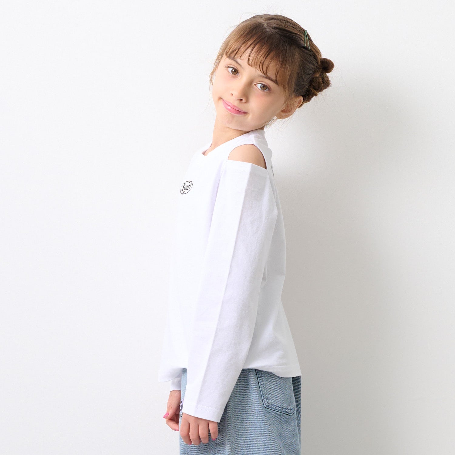 ロゴ刺しゅう肩あき長袖Tシャツ