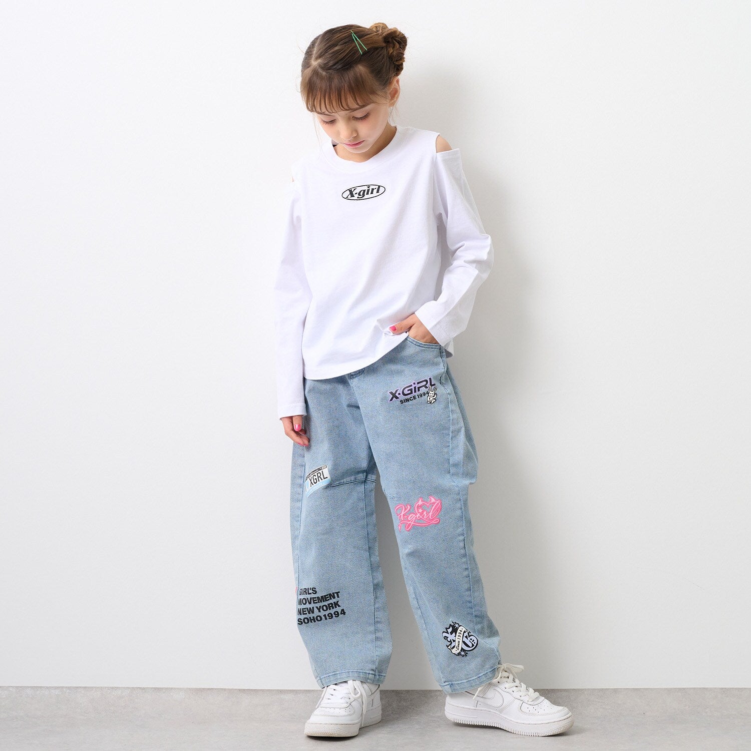ロゴ刺しゅう肩あき長袖Tシャツ