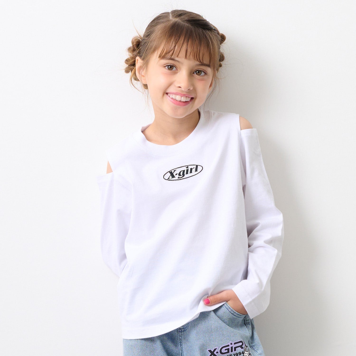 ロゴ刺しゅう肩あき長袖Tシャツ