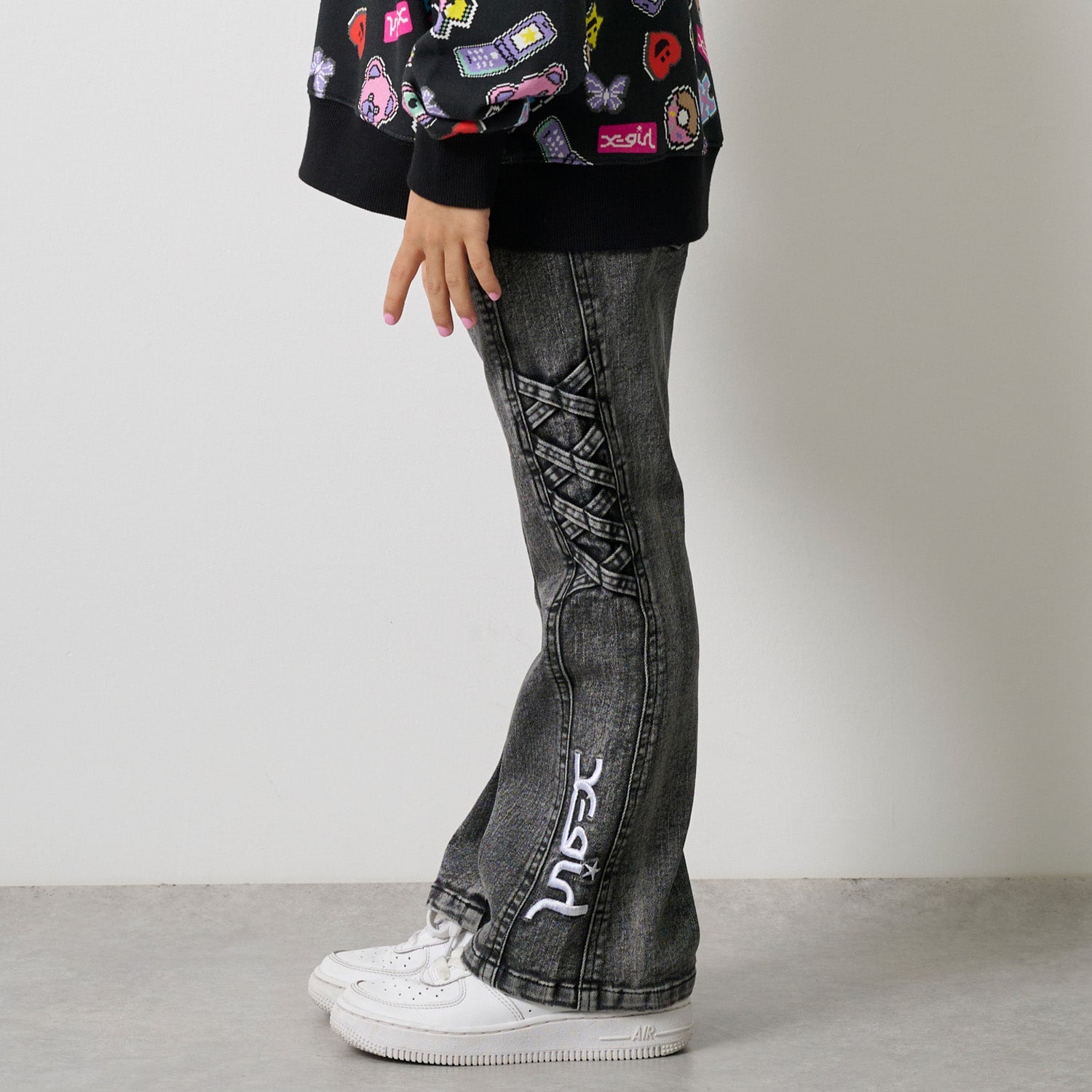 サイドレースアップ デニムフレアパンツ