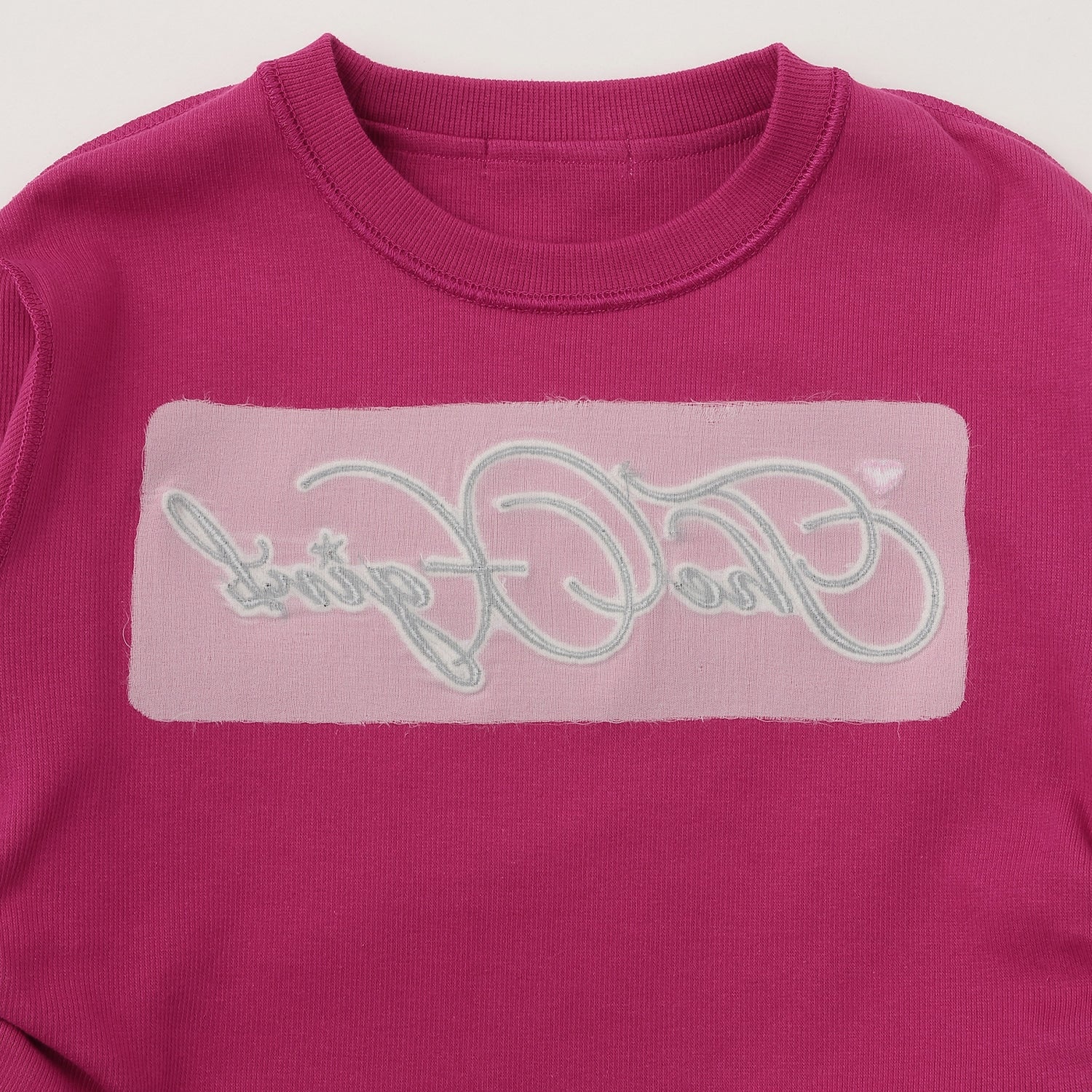 ロゴ刺繍 短丈テレコ長袖Tシャツ