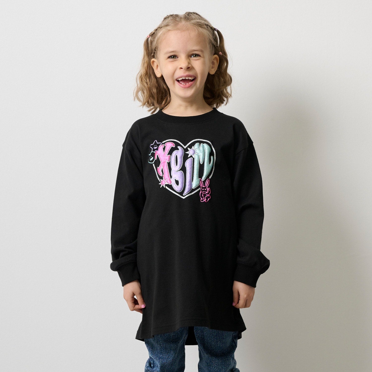 ハートロゴ ラメプリントロング丈Tシャツ