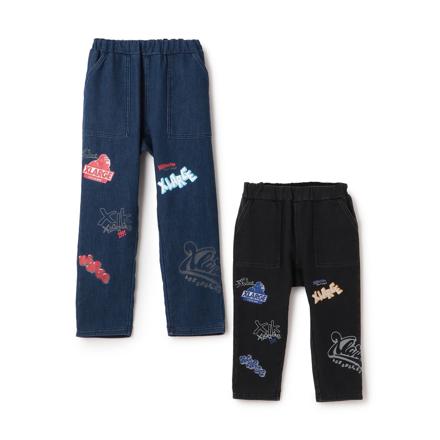 総柄カットデニムテーパードパンツ