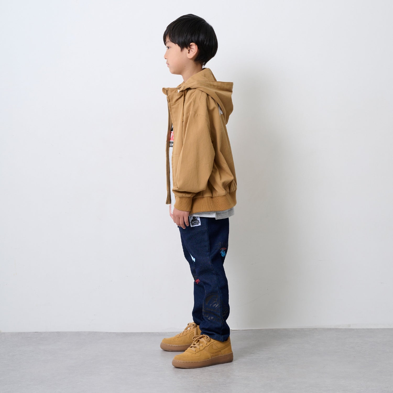 総柄カットデニムテーパードパンツ