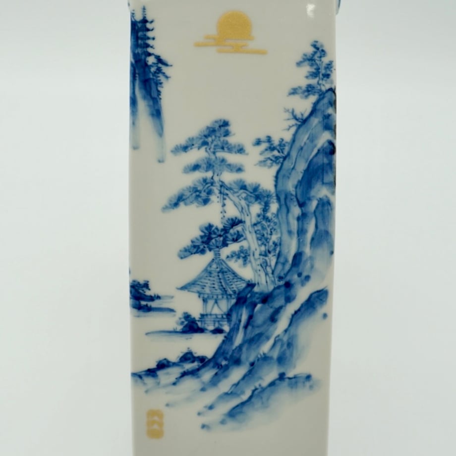 お香立て　九谷山水図