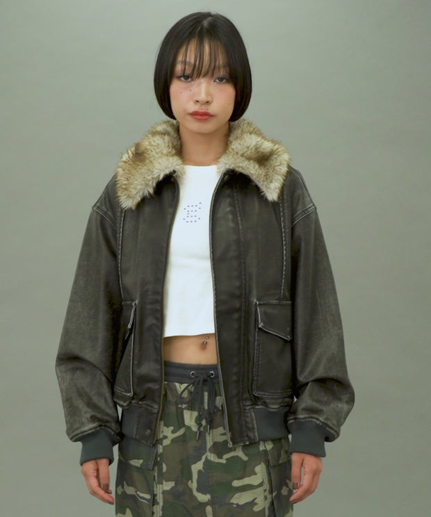 まぁ.♡さん専用★新品未使用★Faux leather crop jacket Women Faux Leather Crop Jacket Casual Button Down Short